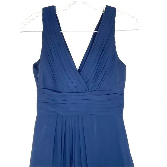 Bill Levkoff Navy Blue Chiffon Surplice A-line Bridesmaids Gown Sz 2 - Picture 10 of 11